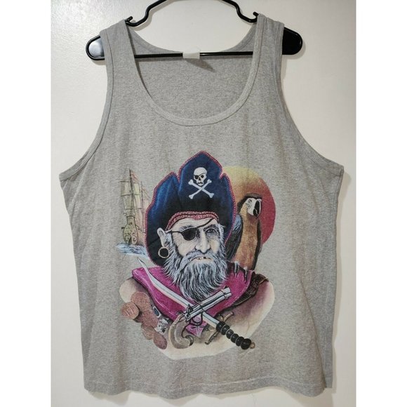 Vintage 1993 XL Graphic Tank Top Sleeveless Made In USA Pirate Sunset Parrot